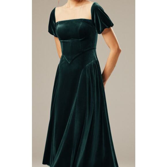 AW BRIDAL 6 S hunter green velvet Turnsol formal party gala midi dress NEW b45 - Picture 1 of 9
